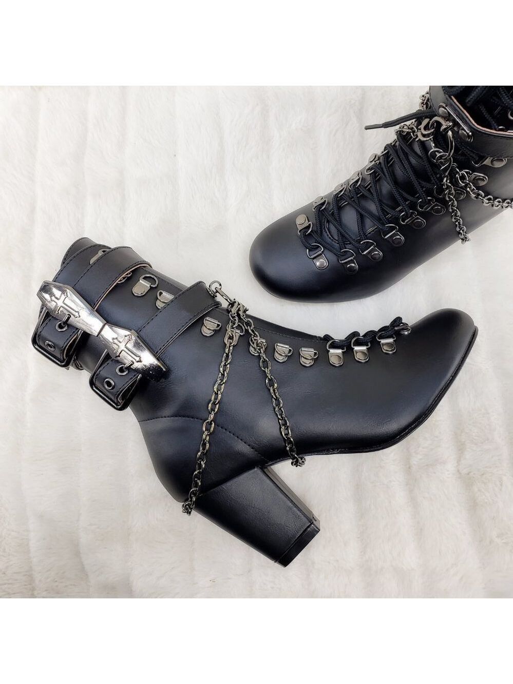 Vivika Goth Granny Ankle Boots Coffin Straps & Chain